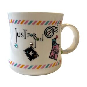 Novelty Coffee‎ Mug Just For You Decorative Stamps Rhinestones White